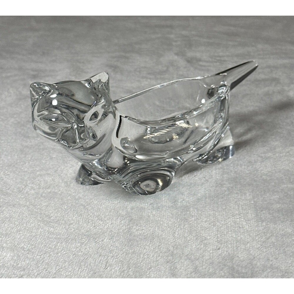 Vintage Clear Glass Cat Figurine Trinket Dish Bowl Kitty Candy Nut Holder